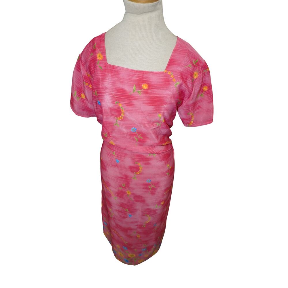 Vintage Impressions Workshop Pink Floral Midi Dress – Made in Mexico, Size Large - Picture 2 of 9
